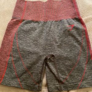 GYMSHARK Athletic Shorts Ribbed High Waisted pink/orange and gray size small EUC